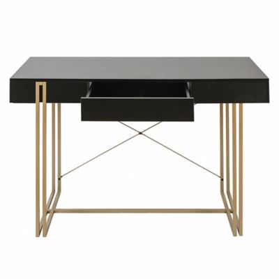 Luxenhome Modern Black Manufactured Wood With Gold Legs 1-Drawer Writing Desk, Whif1351