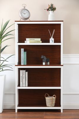 Image showing  4-Shelf Manufactured Wood Bookcase, Cherry/White