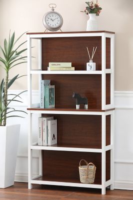 Image showing  4-Shelf Manufactured Wood Bookcase, Cherry/White