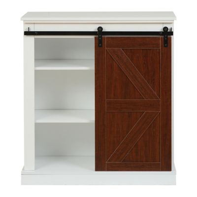 LuxenHome 1-Sliding Barn Door White Wood Storage Cabinet, WHIF1383