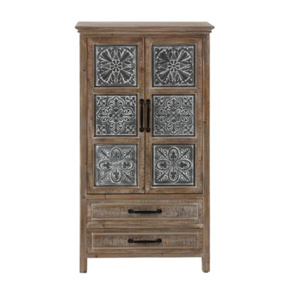 LuxenHome Farmhouse Wood and Metal 2-Drawer 2-Door Storage Cabinet, WHIF1495