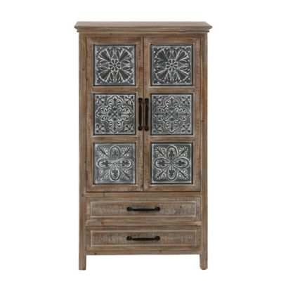 LuxenHome Farmhouse Wood and Metal 2-Drawer/2-Door Storage Cabinet