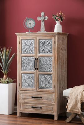 Image showing  Farmhouse Wood and Metal 2-Drawer/2-Door Storage Cabinet