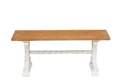 LuxenHome 45 in. Farmhouse White and Natural Wood Entry Coffee Table/Bench, WHIF1498