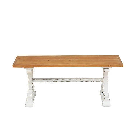 LuxenHome 45 in. Farmhouse White and Natural Wood Entry Coffee Table/Bench, WHIF1498