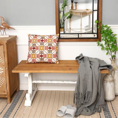 Image showing  Rectangular Farmhouse Wood Entry Coffee Table/Bench, 45 in., White/Natural