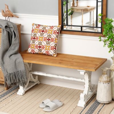 Image showing  Rectangular Farmhouse Wood Entry Coffee Table/Bench, 45 in., White/Natural