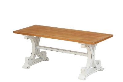 Image showing  Rectangular Farmhouse Wood Entry Coffee Table/Bench, 45 in., White/Natural