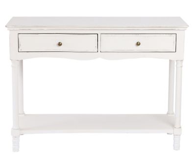 LuxenHome Distressed White Wood 2-Drawer 1-Shelf Console and Entry Table, WHIF1599