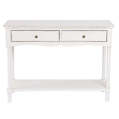 LuxenHome Distressed White Wood 2-Drawer 1-Shelf Console and Entry Table, WHIF1599