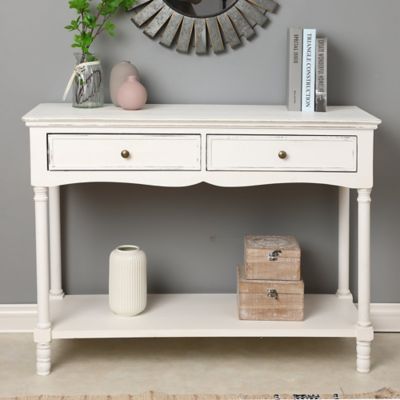 Image showing  2-Drawer/1-Shelf Distressed Wood Console and Entry Table, 31.5 in., White