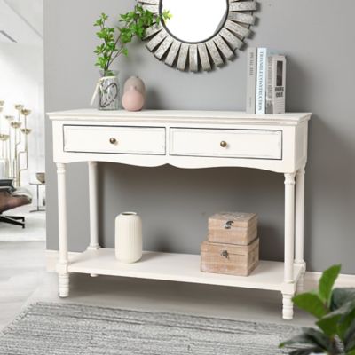 Image showing  2-Drawer/1-Shelf Distressed Wood Console and Entry Table, 31.5 in., White