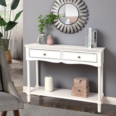 Image showing  2-Drawer/1-Shelf Distressed Wood Console and Entry Table, 31.5 in., White