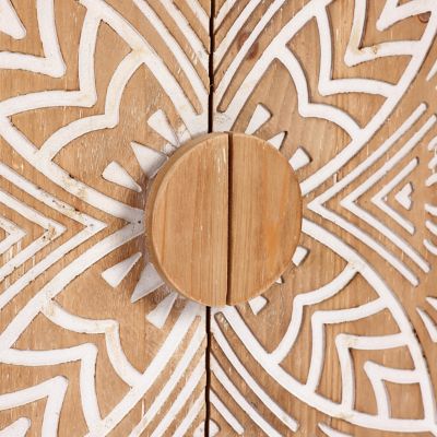 Image showing  32.48 in. x 31.5 in. x 14.96 in. 2-Door Natural Wood Floral Storage Cabinet