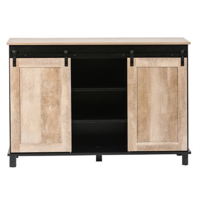 LuxenHome 31.89 in. x 27.56 in. x 15.75 in. 2-Door Natural Wood Storage Cabinet