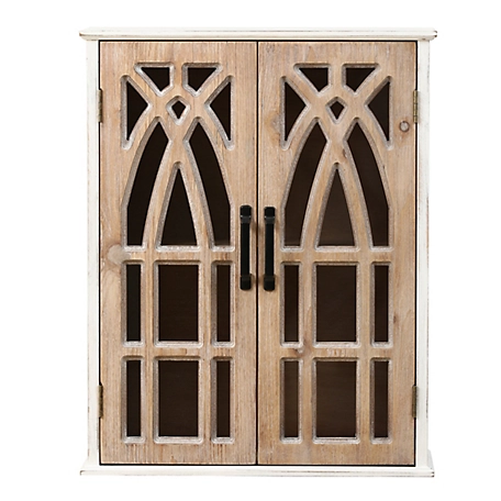 LuxenHome Farmhouse White and Natural MDF Wood Cathedral-Style 2-Door Wall Cabinet, WHIF361