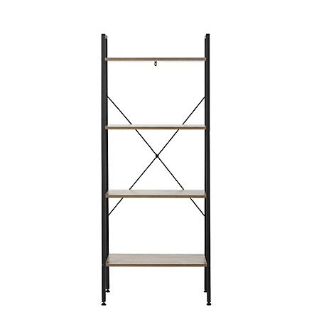 LuxenHome 4-Shelf 58.3 in. x 23.62 in. Wood and Metal Ladder Bookcase, WHIF579
