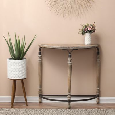 Image showing  Rustic Wood and Metal Half Moon Console and Entry Table