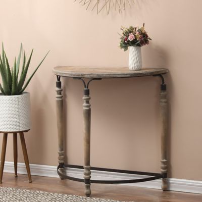 Image showing  Rustic Wood and Metal Half Moon Console and Entry Table