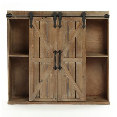 Image showing  Wood Farmhouse Storage Wall Cabinet with 2 Sliding Doors