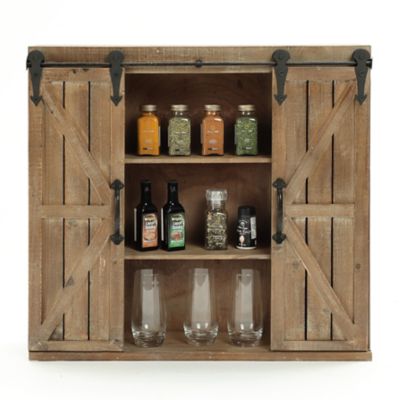 Image showing 5 th LuxenHome Wood Farmhouse Storage Wall Cabinet with 2 Sliding Doors