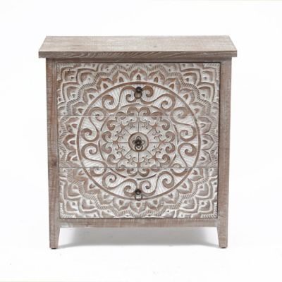 LuxenHome 3-Drawer 30.5 in. x 28.5 in. Rustic Floral Carved Wood Accent Chest, WHIF774