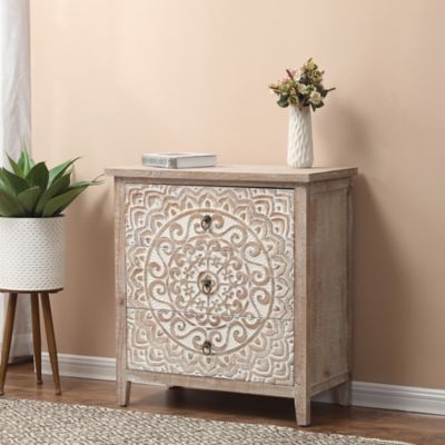 Image showing  3-Drawer Rustic Floral Carved Wood Accent Chest, 28.5 in.