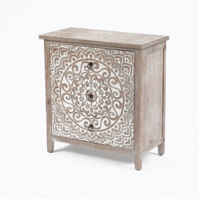 Image showing  3-Drawer Rustic Floral Carved Wood Accent Chest, 28.5 in.
