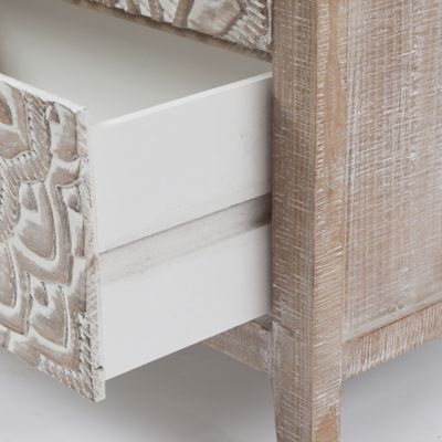 Image showing 7 th LuxenHome 3-Drawer Rustic Floral Carved Wood Accent Chest, 28.5 in.