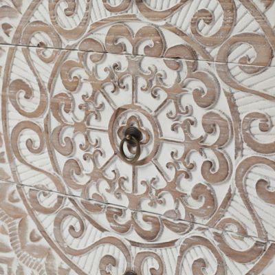 Image showing 8 th LuxenHome 3-Drawer Rustic Floral Carved Wood Accent Chest, 28.5 in.