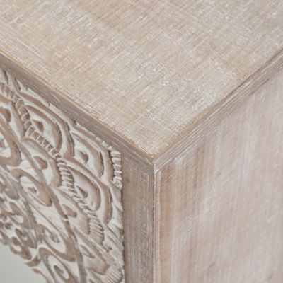 Image showing 9 th LuxenHome 3-Drawer Rustic Floral Carved Wood Accent Chest, 28.5 in.