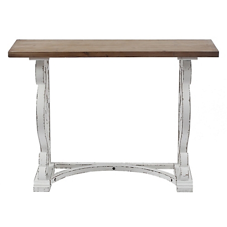 LuxenHome Vintage White and Natural Wood Console and Entry Table, WHIF776