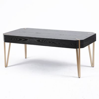 Image showing  Rectangular Manufactured Wood Veneer and Metal Coffee Table, 46 in., Black/Gold