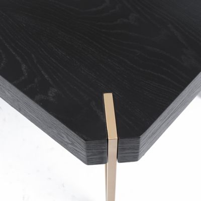 Image showing  Rectangular Manufactured Wood Veneer and Metal Coffee Table, 46 in., Black/Gold