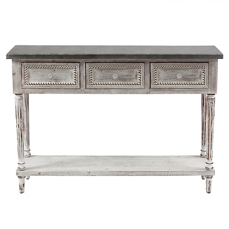 LuxenHome Distressed White Wood and Metal 3-Drawer 1-Shelf Console and Entry Table, WHIF797