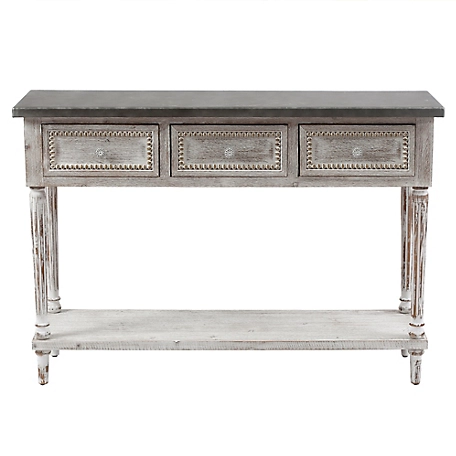LuxenHome Distressed White Wood and Metal 3-Drawer 1-Shelf Console and Entry Table, WHIF797