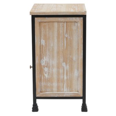 Image showing 7 th LuxenHome Metal Frame and Carved Wood End Table with 1 Door/1 Drawer, Black