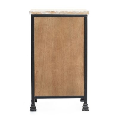 Image showing 8 th LuxenHome Metal Frame and Carved Wood End Table with 1 Door/1 Drawer, Black