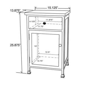 Image showing 9 th LuxenHome Metal Frame and Carved Wood End Table with 1 Door/1 Drawer, Black