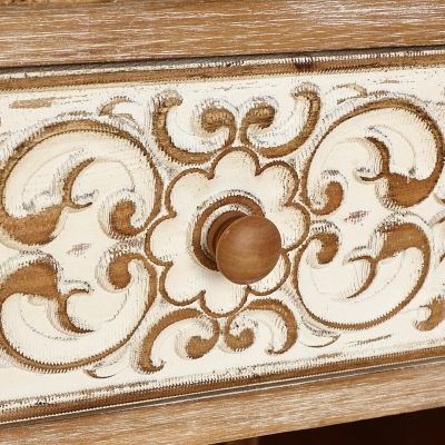 Image showing  Floral Carved Wood End Table with 1 Door/1 Drawer