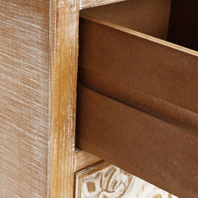 Image showing 6 th LuxenHome Floral Carved Wood End Table with 1 Door/1 Drawer