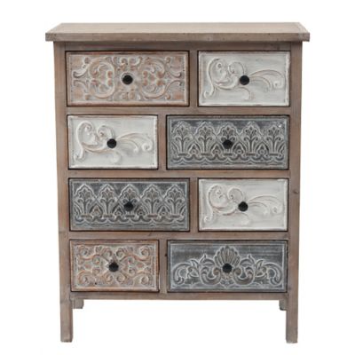 LuxenHome 8-Drawer 32.25 in. x 25.75 in. Rustic Carved Wood Accent Chest, WHIF954