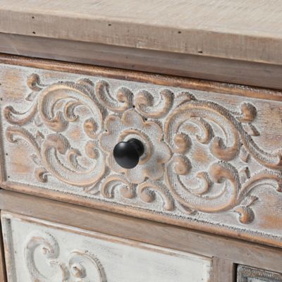 Image showing  32.25 in. x 25.75 in. 8-Drawer Rustic Carved Wood Accent Chest