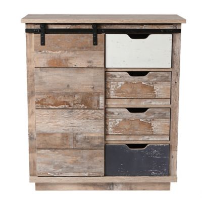 LuxenHome Rustic Wood 4-Drawer/1-Sliding Door Storage Cabinet