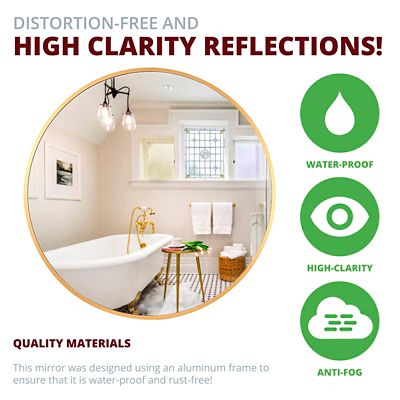 Image showing  Sage Round Brushed Gold Aluminum Modern Wall Mirror, 24 in. x 24 in.