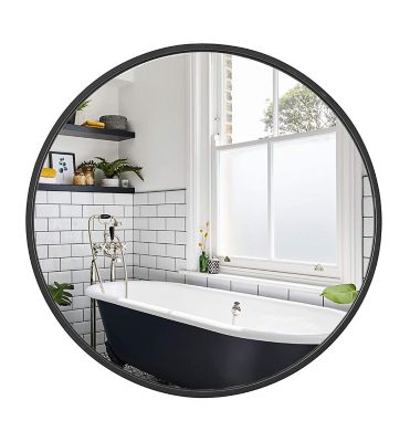 Kinger Home Sage Round Brushed Black Aluminum Modern Wall Mirror, 32 in. x 32 in.