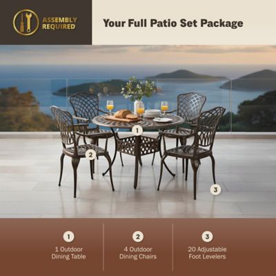 Image showing  5 pc. Arden Outdoor Cast-Aluminum Patio Dining Table Set, Brown Bronze