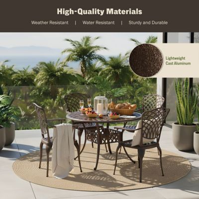 Image showing 5 th Kinger Home 5 pc. Arden Outdoor Cast-Aluminum Patio Dining Table Set, Brown Bronze