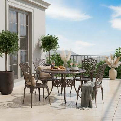 Image showing 7 th Kinger Home 5 pc. Arden Outdoor Cast-Aluminum Patio Dining Table Set, Brown Bronze