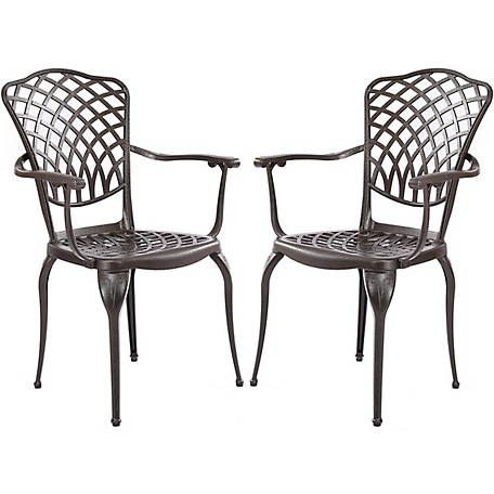 Kinger Home 2 pc. Cast Aluminum Outdoor Patio Dining Metal Chair Set, Bronze